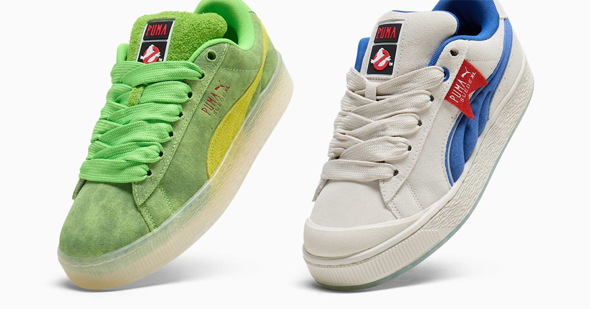 Ghostbusters x PUMA Suede XL collaboration celebrates 40th anniversary with Stay Puft and Slimer Designs